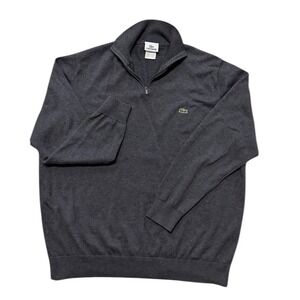 LACOSTE Men's 7 XL Charcoal Gray 100% Cotton 1/4 Zip Pullover Knit Top Sweater